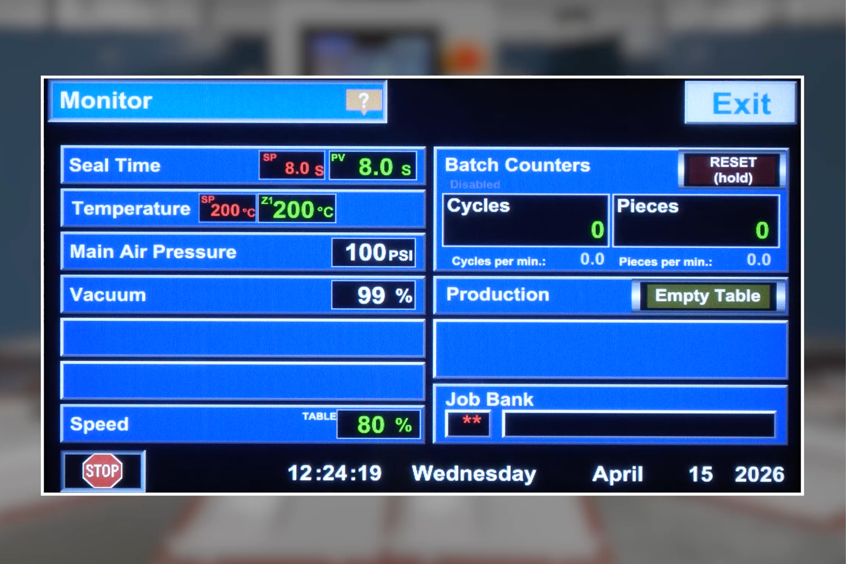 HMI PLC interface screen
